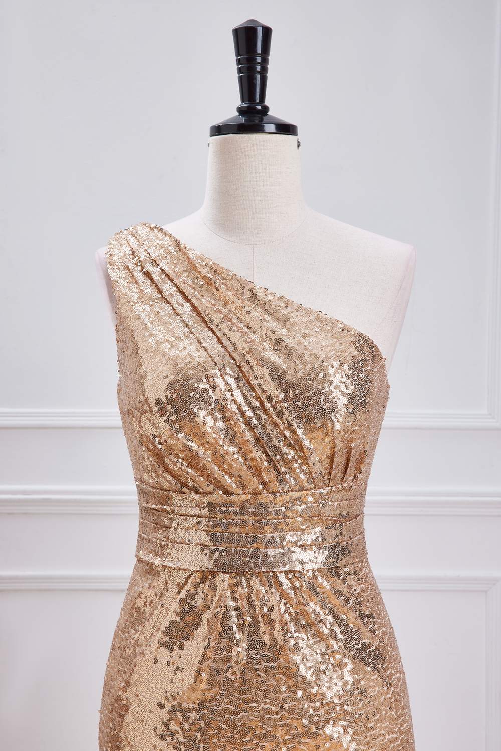 Gold One-Shoulder Sequins Mermaid Long Bridesmaid Dress