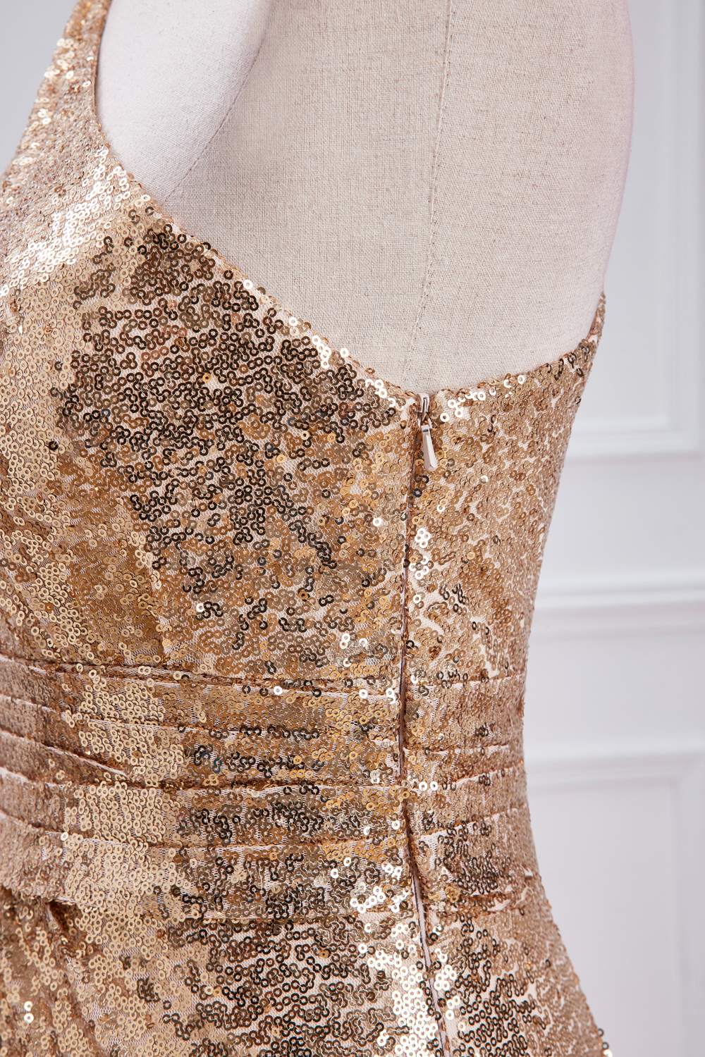 Gold One-Shoulder Sequins Mermaid Long Bridesmaid Dress