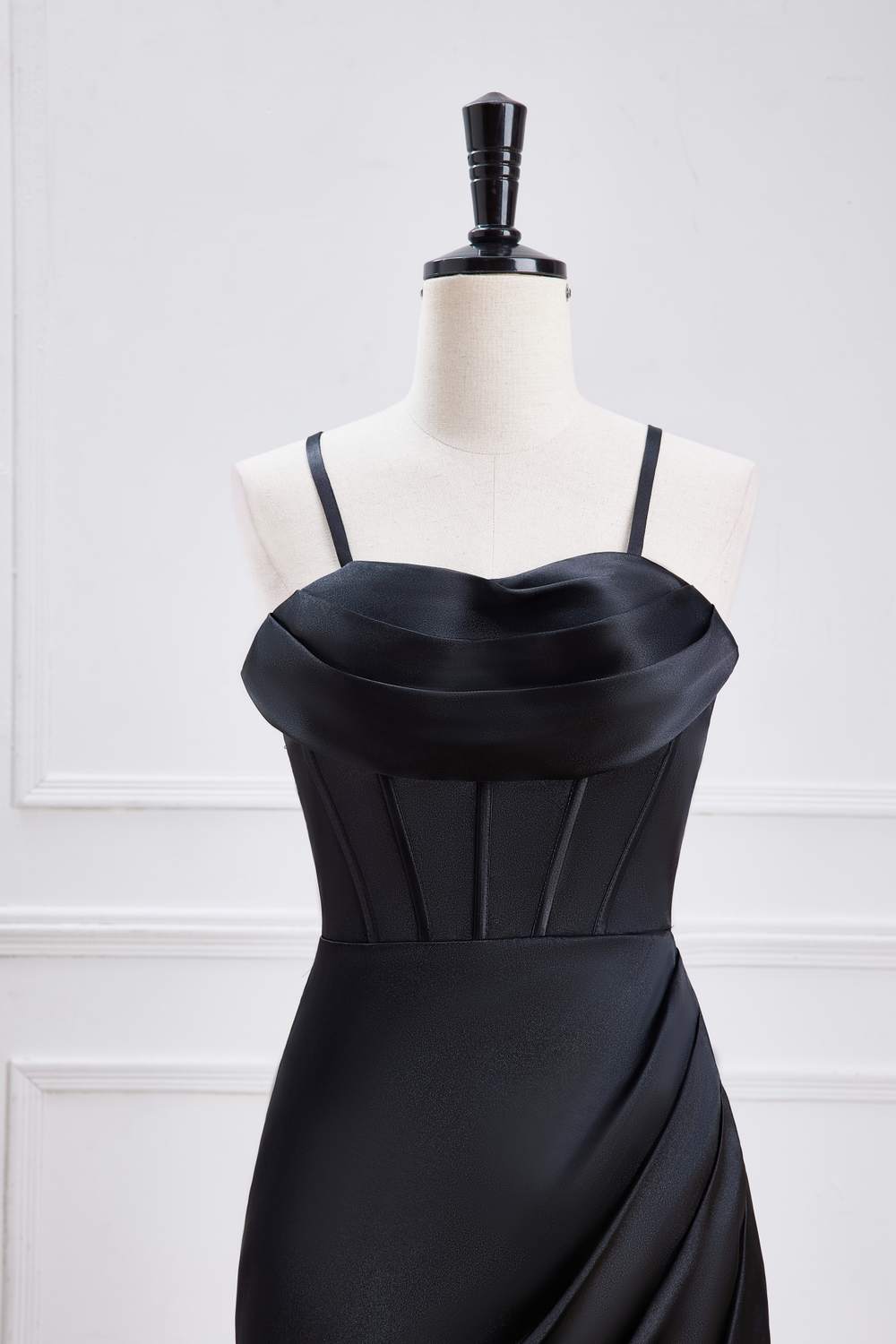 Black Lace-Up Mermaid Satin Long Bridesmaid Dress with Slit