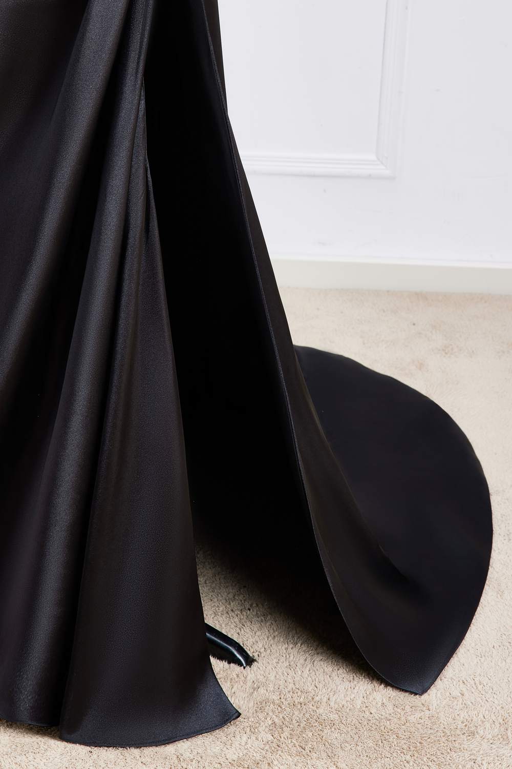 Black Lace-Up Mermaid Satin Long Bridesmaid Dress with Slit