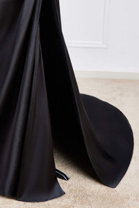 Black Lace-Up Mermaid Satin Long Bridesmaid Dress with Slit