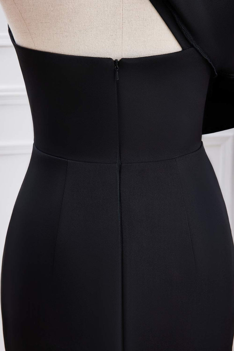 Black Ruffled One Shoulder Mermaid Long Bridesmaid Dress