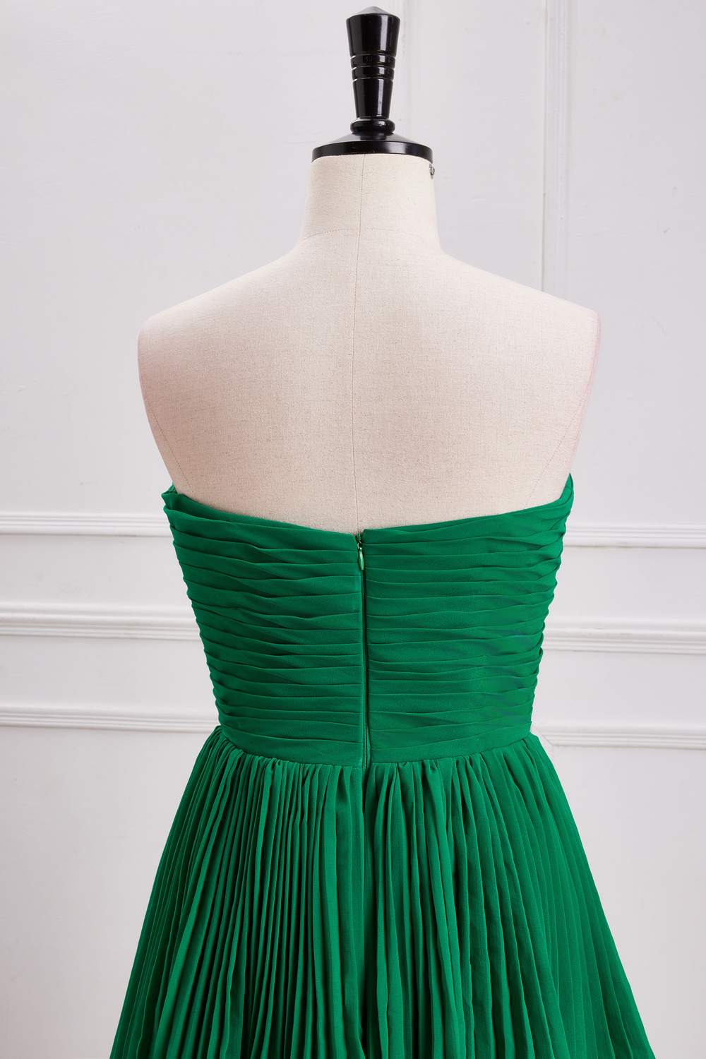 Hunter Green Strapless Pleated A-line Layers Long Prom Dress