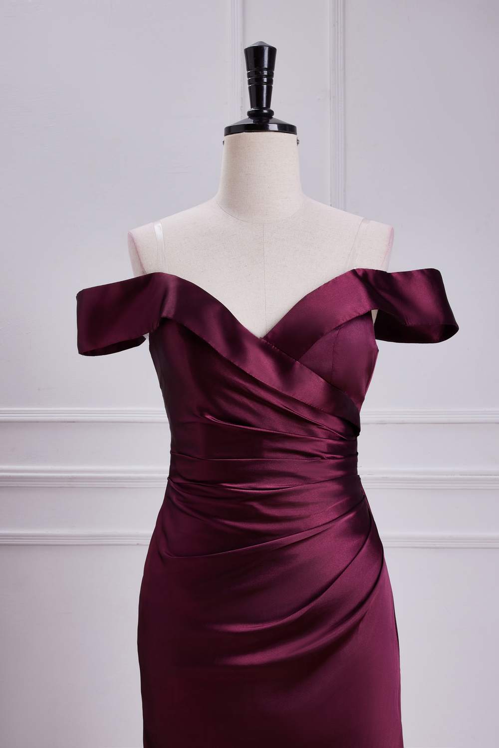Raspberry Off-Shoulder Mermaid Satin Long Bridesmaid Dress
