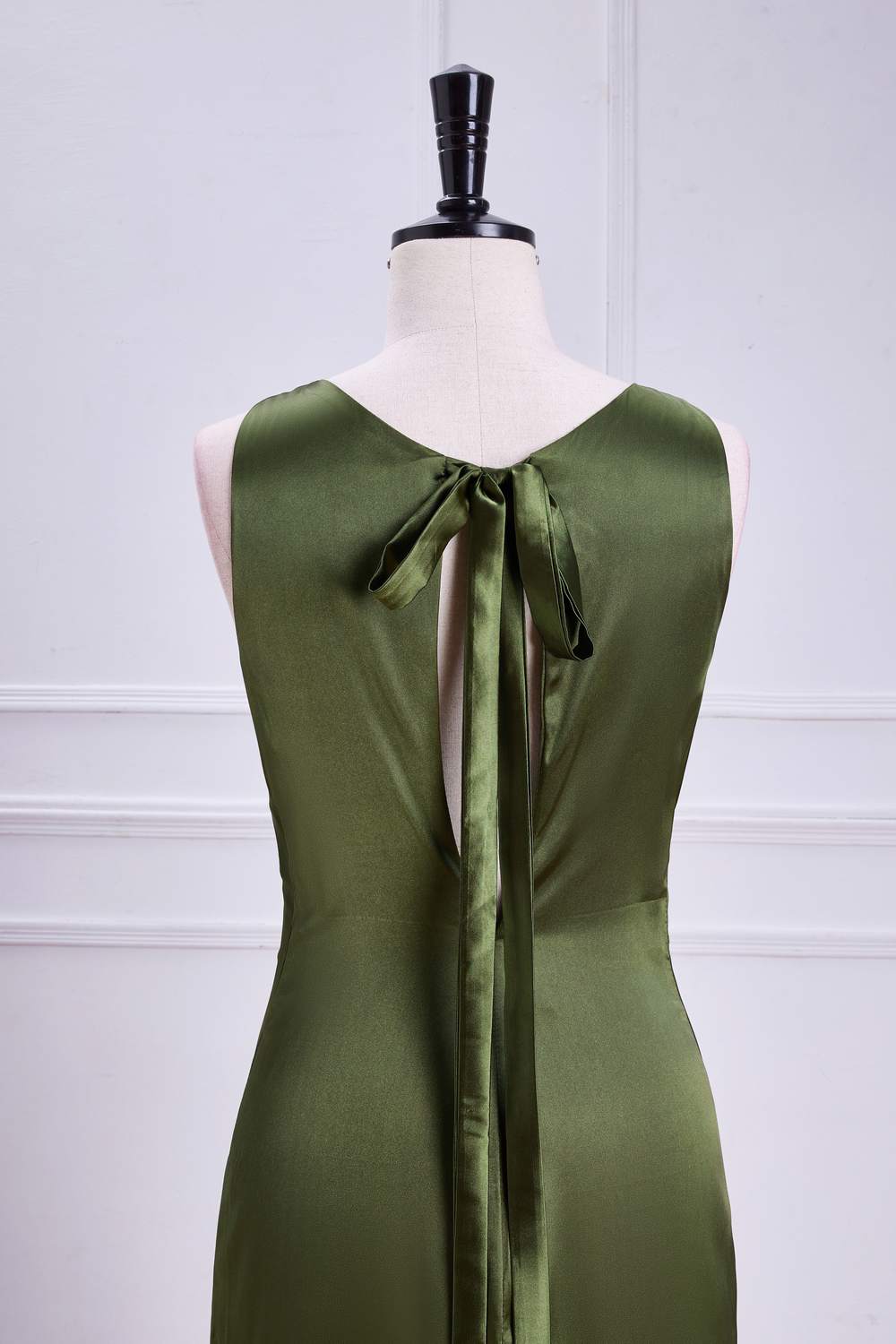 Olive Sleeveless Bow Tie Straps Mermaid Calf-Length Bridesmaid Dress