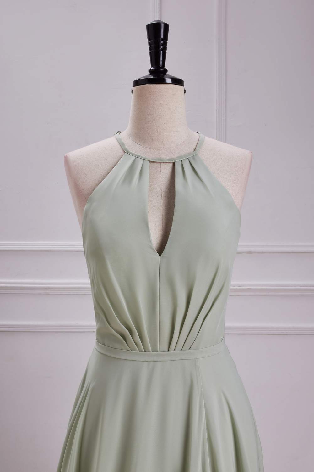Dusty Sage Keyhole A-line Halter Long Bridesmaid Dress with Slit