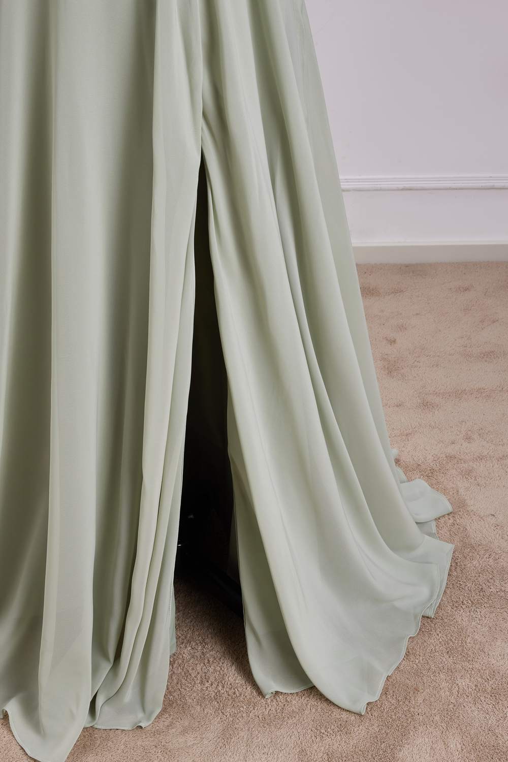 Dusty Sage Keyhole A-line Halter Long Bridesmaid Dress with Slit