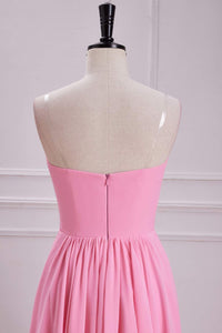 Candy Pink Strapless A-line Long Bridesmaid Dress with Bow