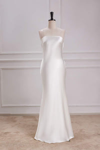 White Strapless Mermaid Satin Long Bridesmaid Dress