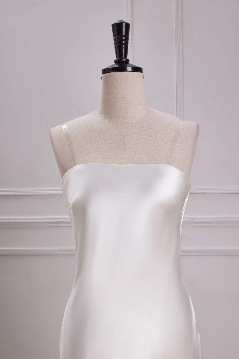 White Strapless Mermaid Satin Long Bridesmaid Dress