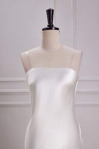 White Strapless Mermaid Satin Long Bridesmaid Dress