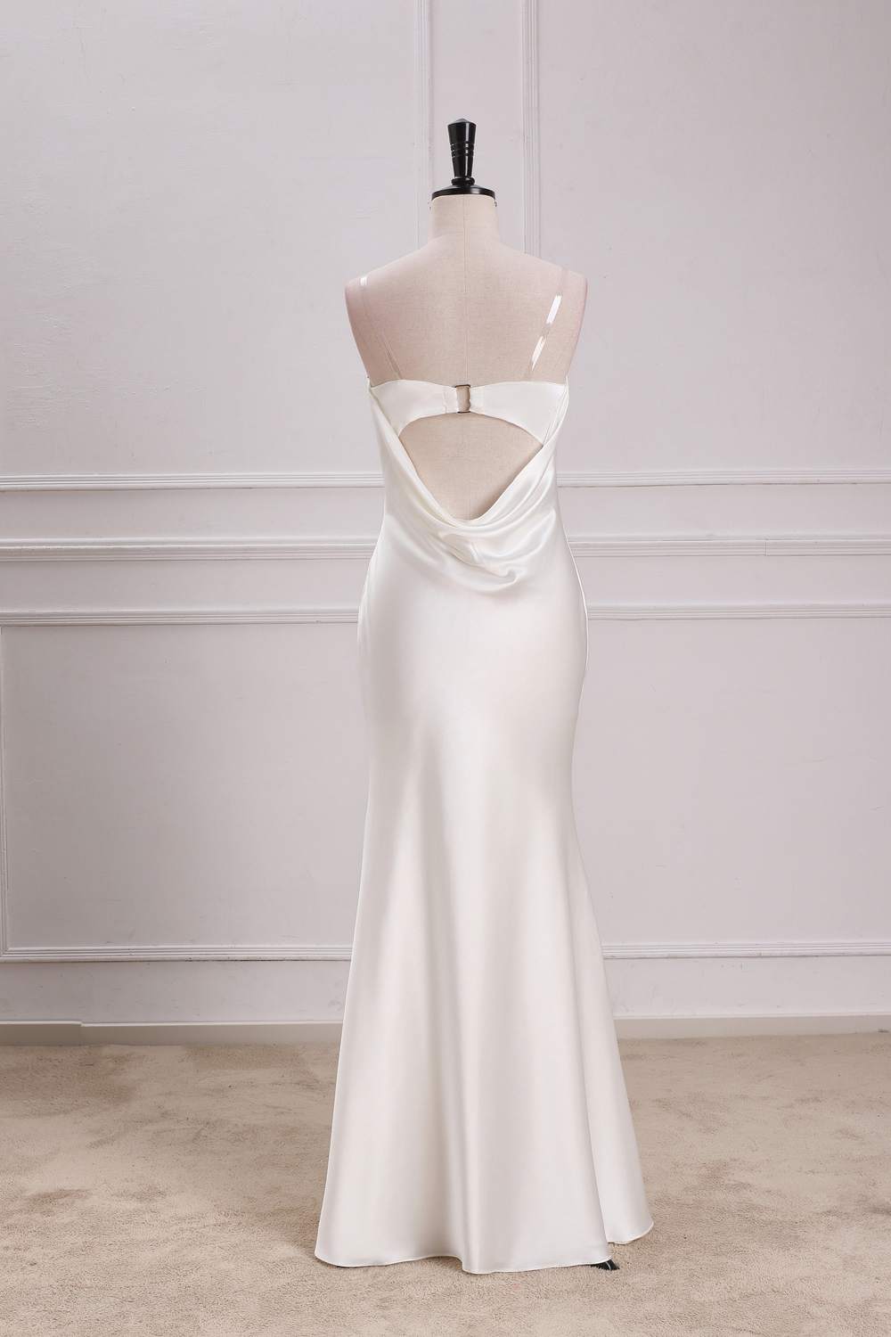 White Strapless Mermaid Satin Long Bridesmaid Dress