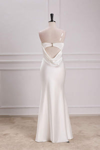 White Strapless Mermaid Satin Long Bridesmaid Dress