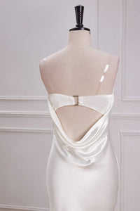 White Strapless Mermaid Satin Long Bridesmaid Dress