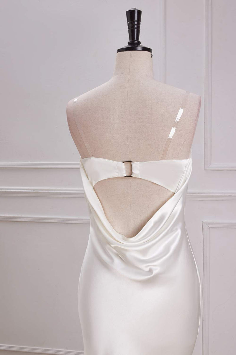 White Strapless Mermaid Satin Long Bridesmaid Dress