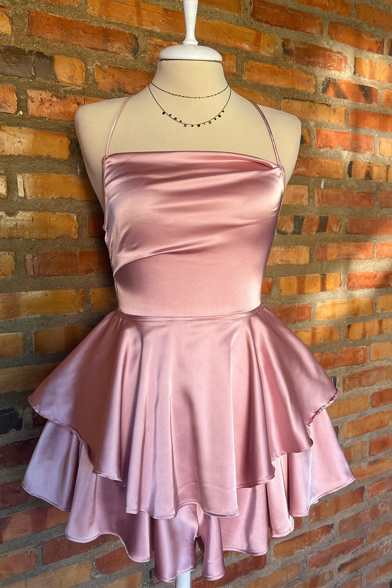 Spaghetti Straps Ruffle Homecoming Dress