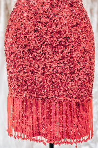 Red Lace-Up Sequins Sheath V Neck Homecoming Dress with Tassels