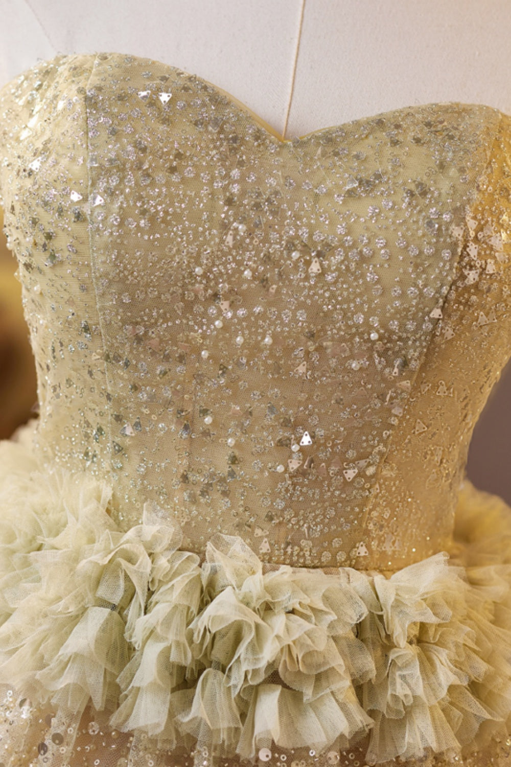 Golden Sweetheart Sequin Ruffle A-line Homecoming Dress