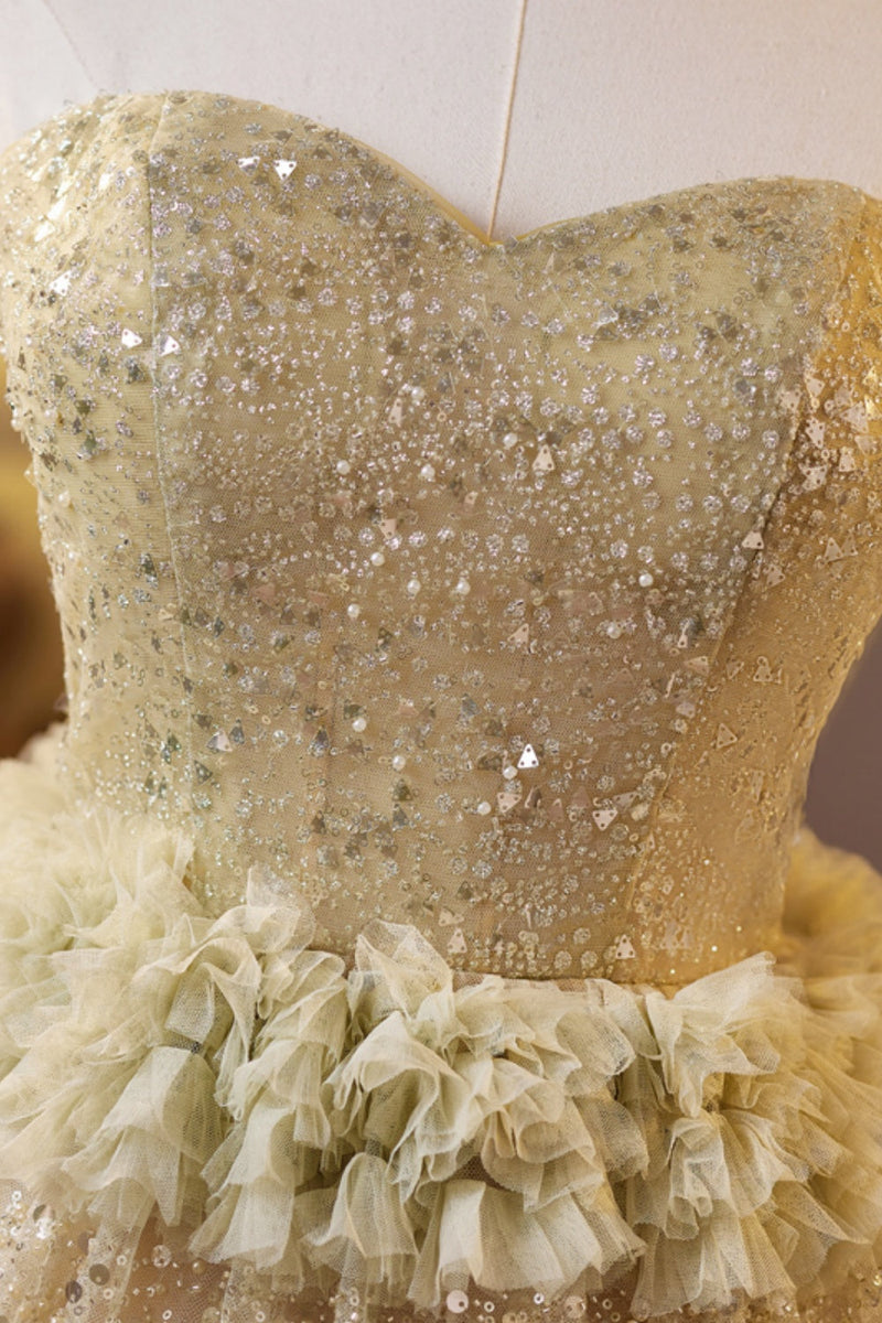 Golden Sweetheart Sequin Ruffle A-line Homecoming Dress