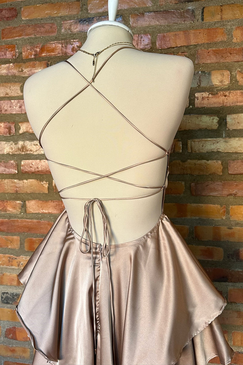 Spaghetti Straps Ruffle Homecoming Dress