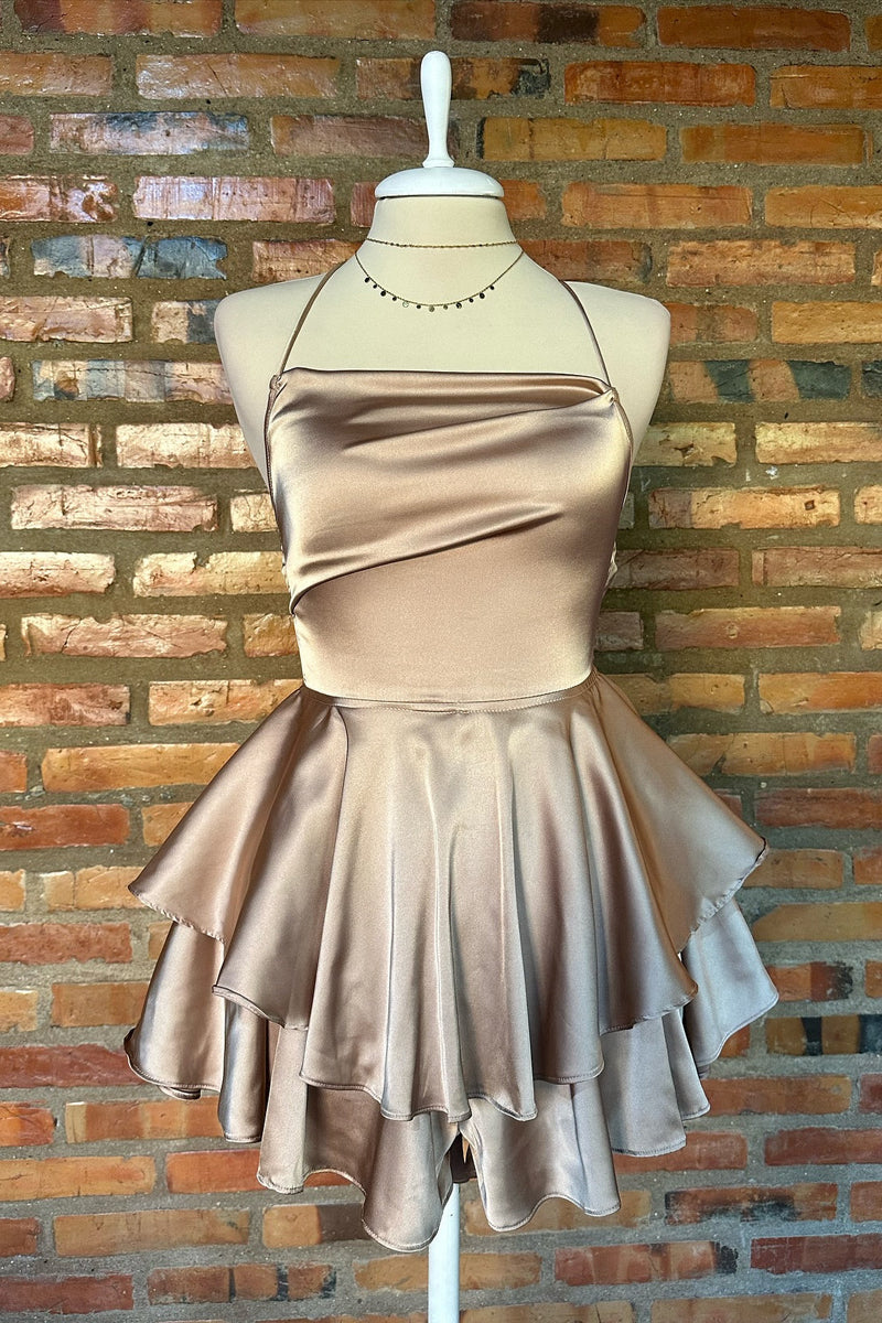 Spaghetti Straps Ruffle Homecoming Dress