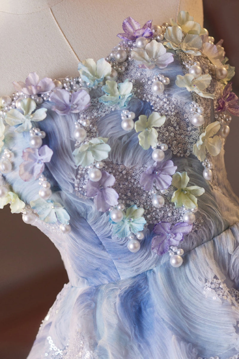 Strapless Sequin Floral Lace-up Back Homecoming Dress