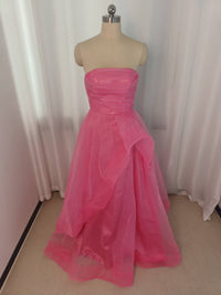 Strapless Pink Ruffled Hem A-line Long Dress
