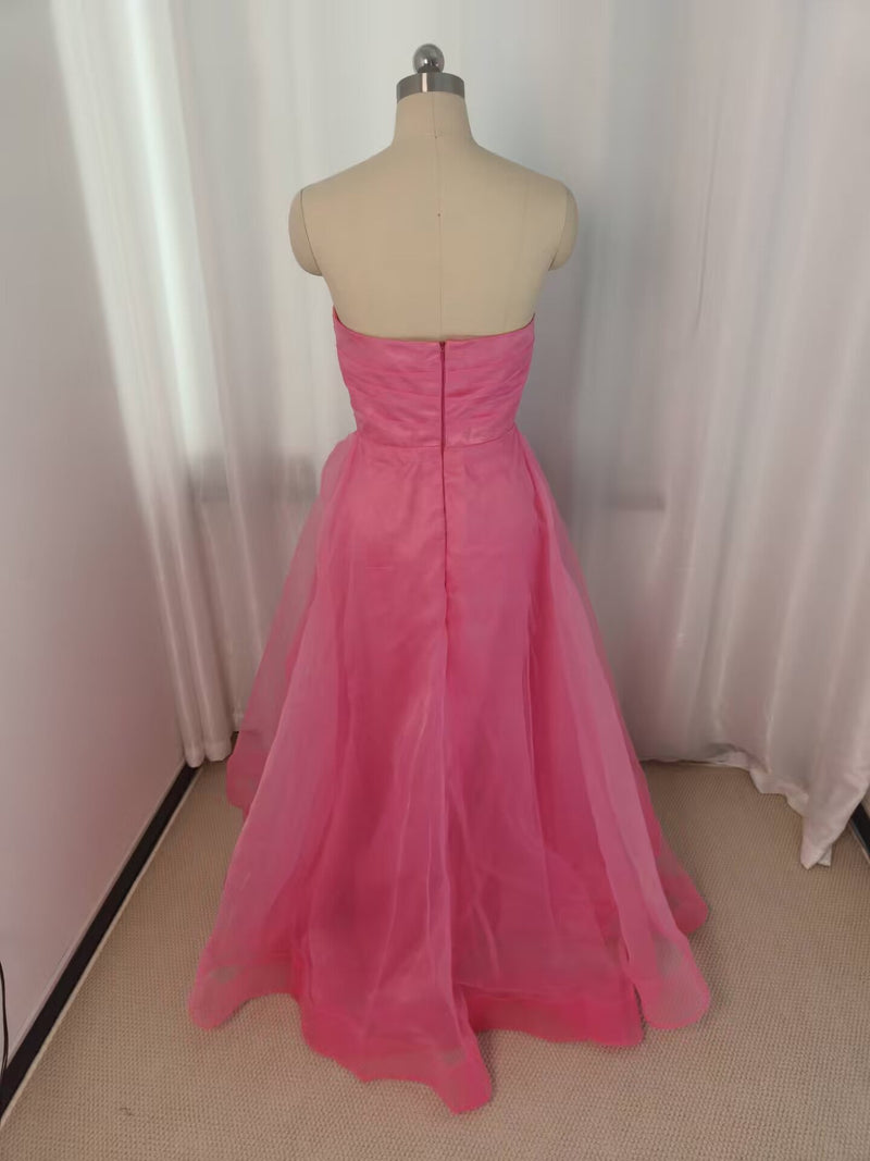 Strapless Pink Ruffled Hem A-line Long Dress