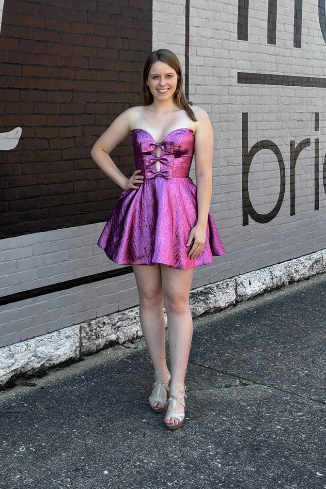 Blue Keyhole A-line Short Homecoming Dress with Bows