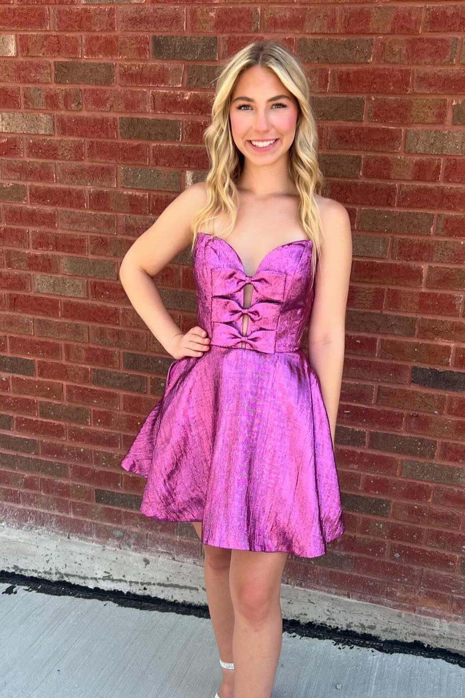 Blue Keyhole A-line Short Homecoming Dress with Bows