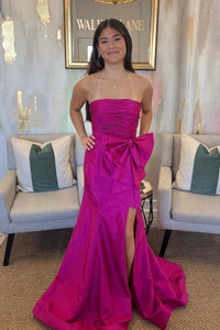 Strapless Red Fitted Long Formal Dress with Bow