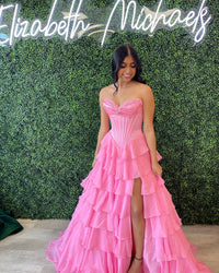 Strapless Beaded Ruched Ruffle Long Prom Dress