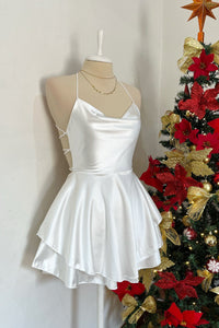Spaghetti Strap Cowl Neck Tiered A-line Homecoming Dress