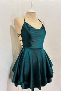 Spaghetti Strap Cowl Neck Tiered A-line Homecoming Dress