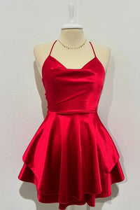 Spaghetti Strap Cowl Neck Tiered A-line Homecoming Dress