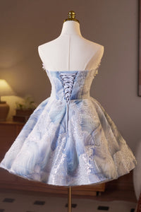 Strapless Sequin Floral Lace-up Back Homecoming Dress