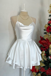 Spaghetti Strap Cowl Neck Tiered A-line Homecoming Dress