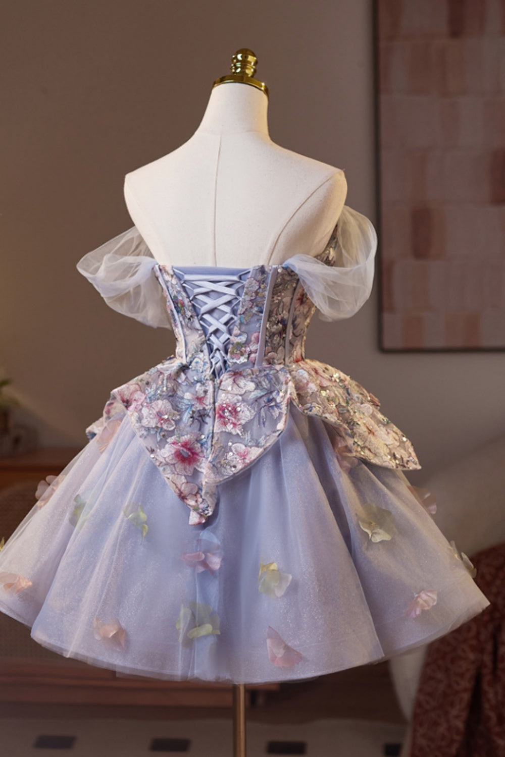 Off the Shoulder Purple Embroidery Tulle Homecoming Dress