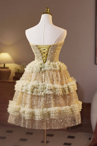 Golden Sweetheart Sequin Ruffle A-line Homecoming Dress