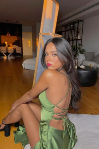 Sexy Straps Yellow Soft Satin Long Dress