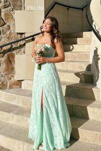 Strapless Mint Green Lace A-line Formal Dress