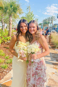 Straps Yellow Chiffon Ruffle Party Dress