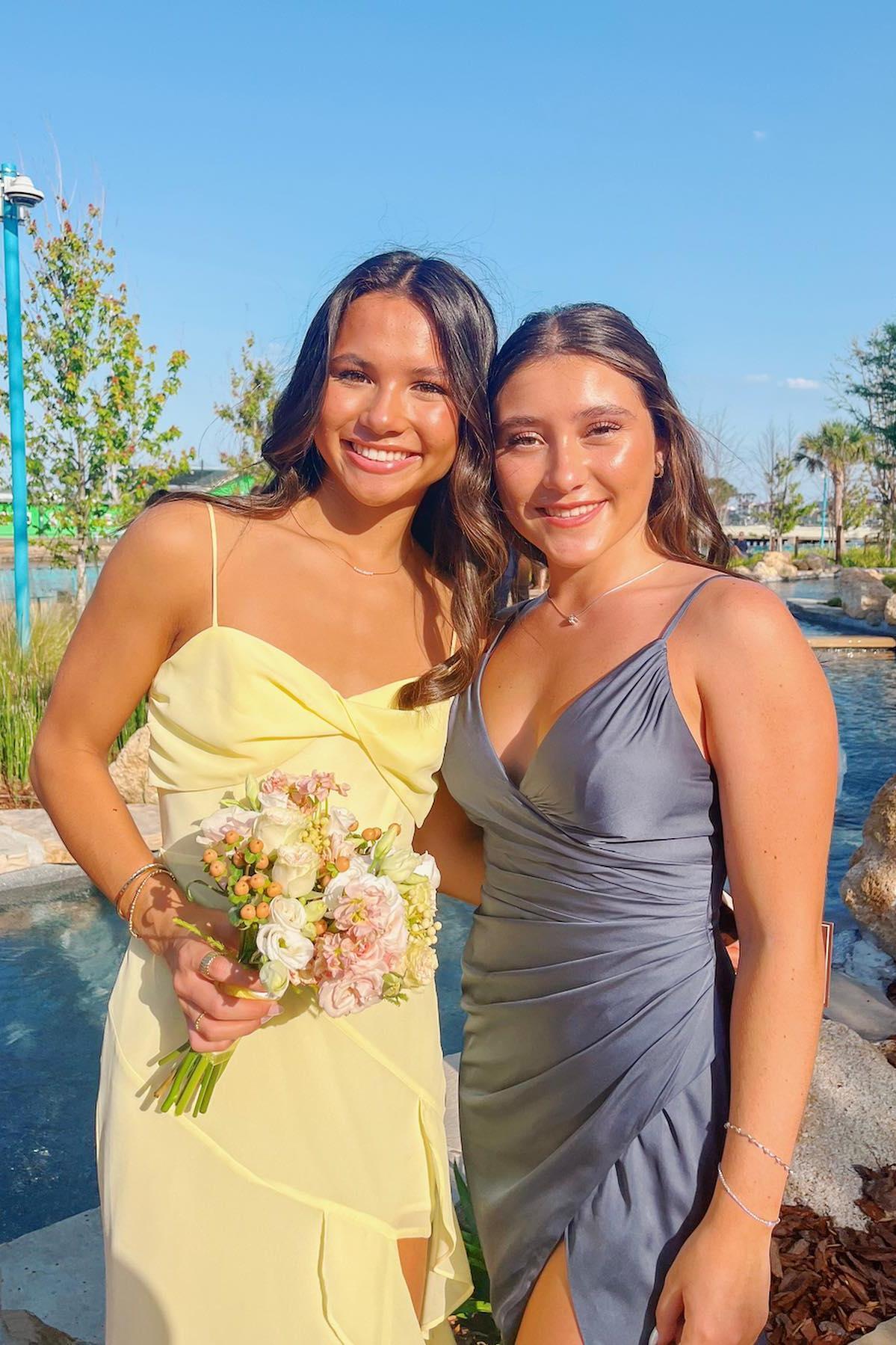 Straps Yellow Chiffon Ruffle Party Dress