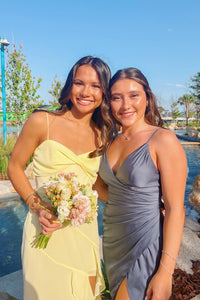 Straps Yellow Chiffon Ruffle Party Dress