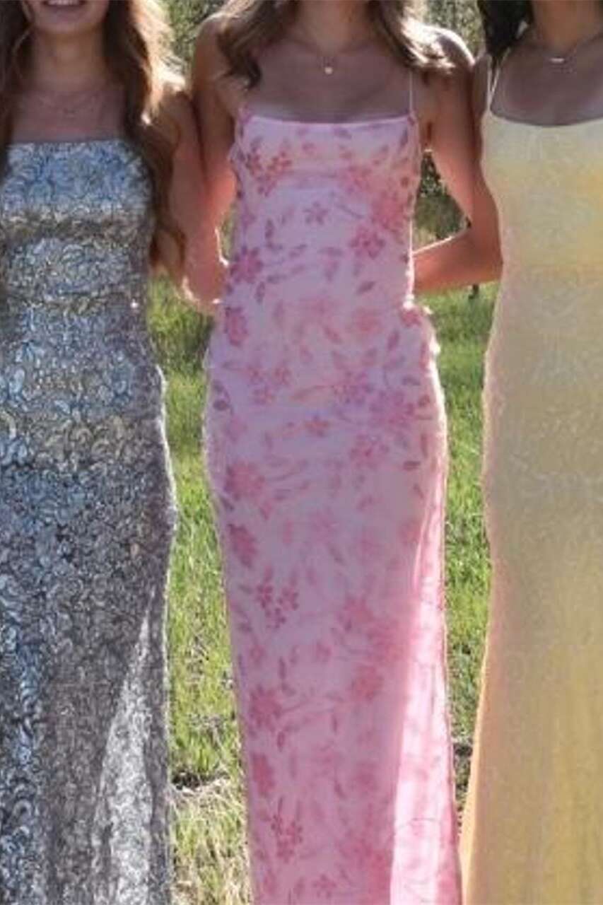 Straps Pink Beaded Fitted Long Party Dress