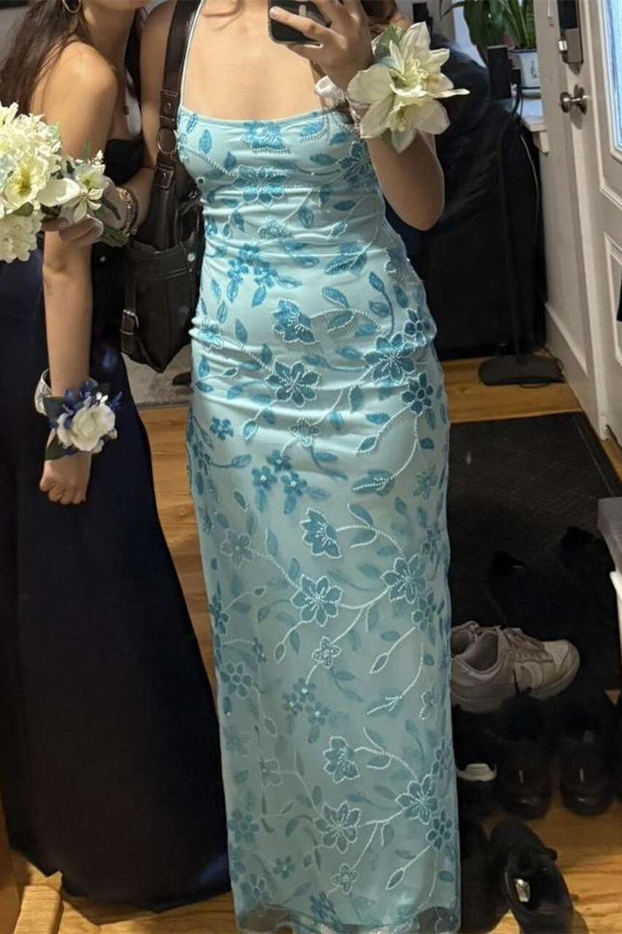 Straps Pink Beaded Fitted Long Party Dress