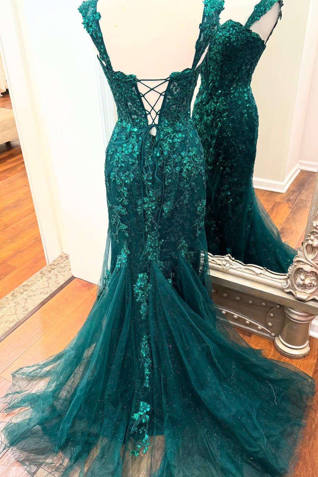 Emerald Green Appliques Mermaid Long Formal Dress