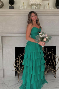 Strapless Pink Tiered Rosette Keyhole A-line Formal Dress