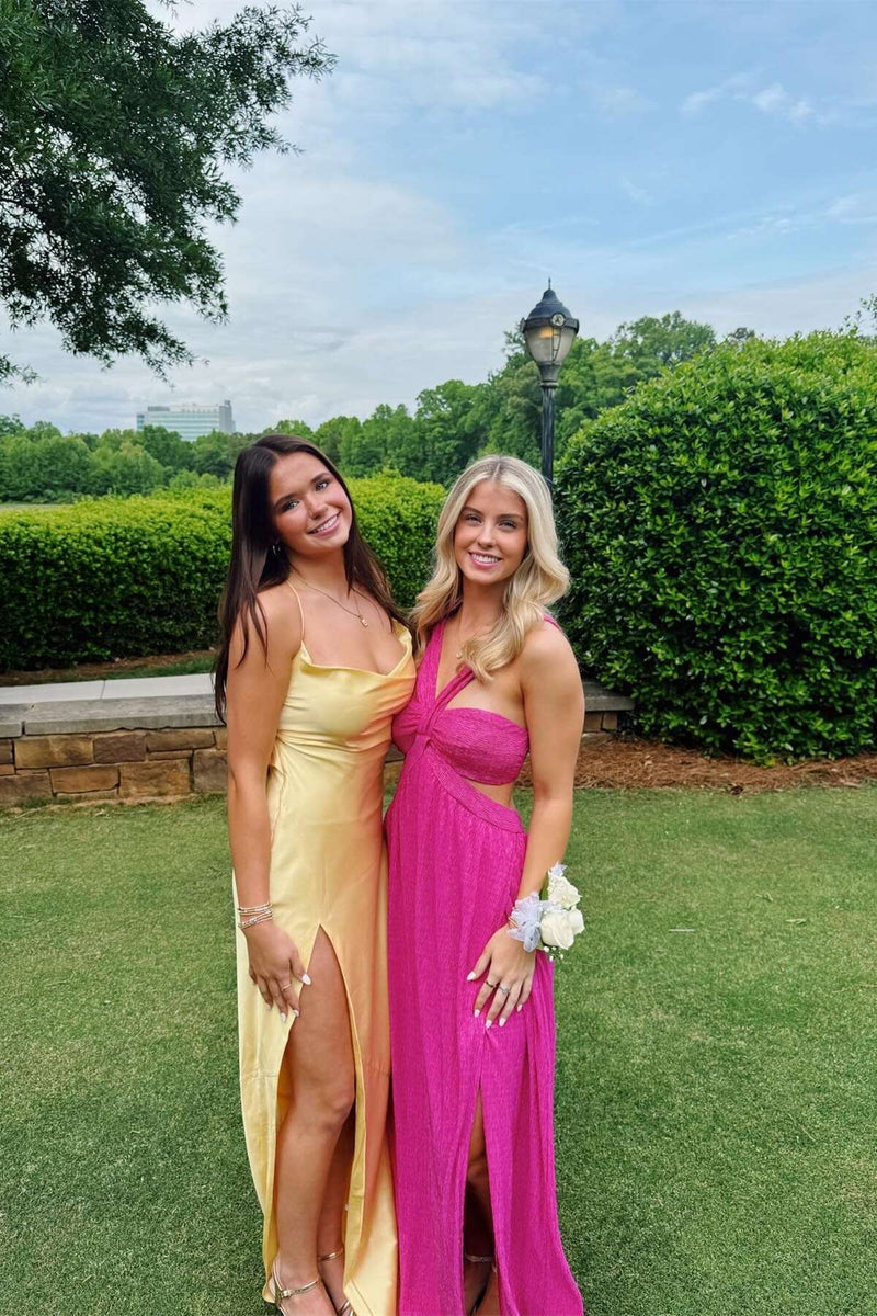 Straps Yellow Soft Satin Long Party Dress