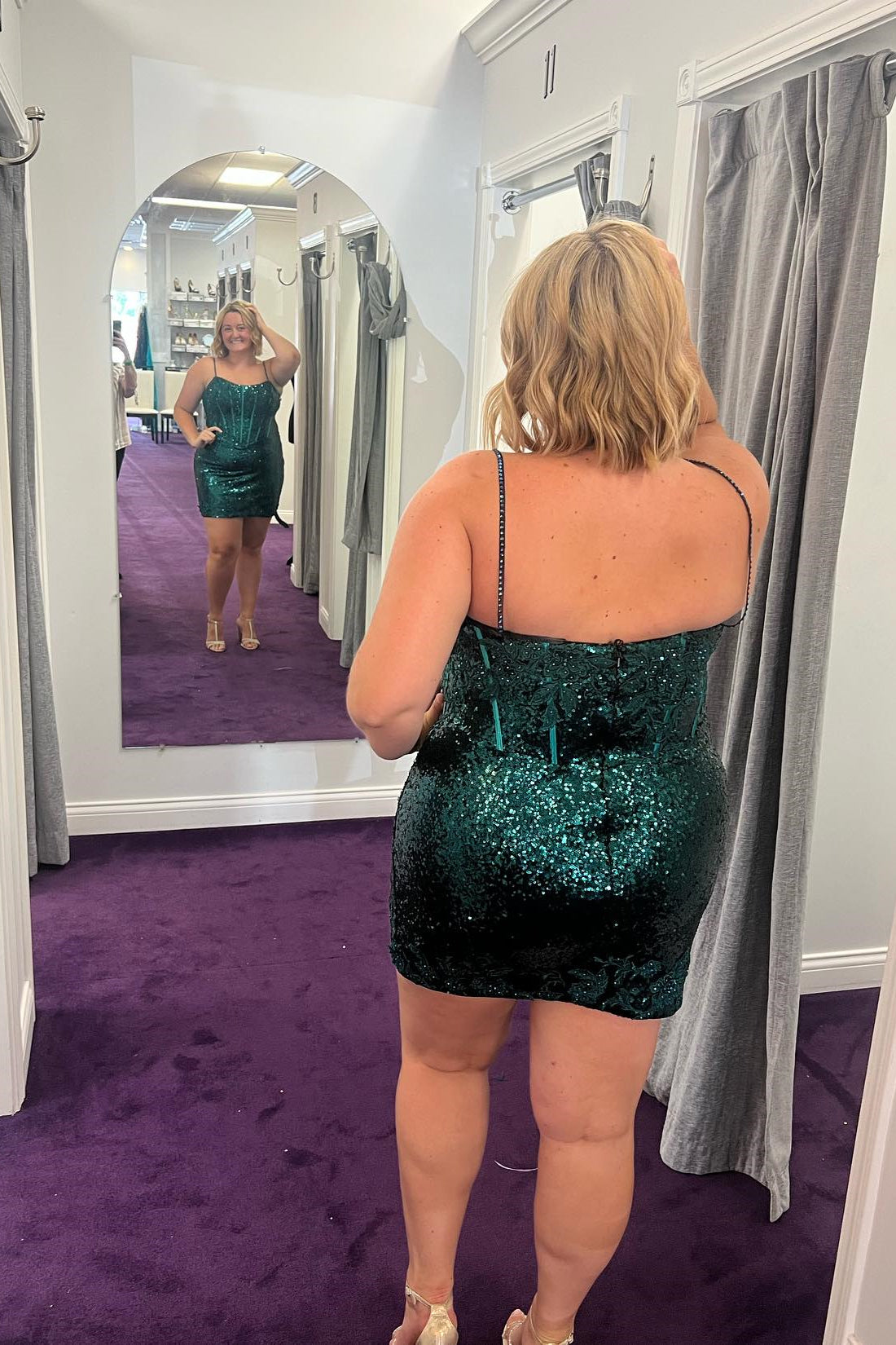 Dark Green Sheath Sequins Straps Homecoming Dress